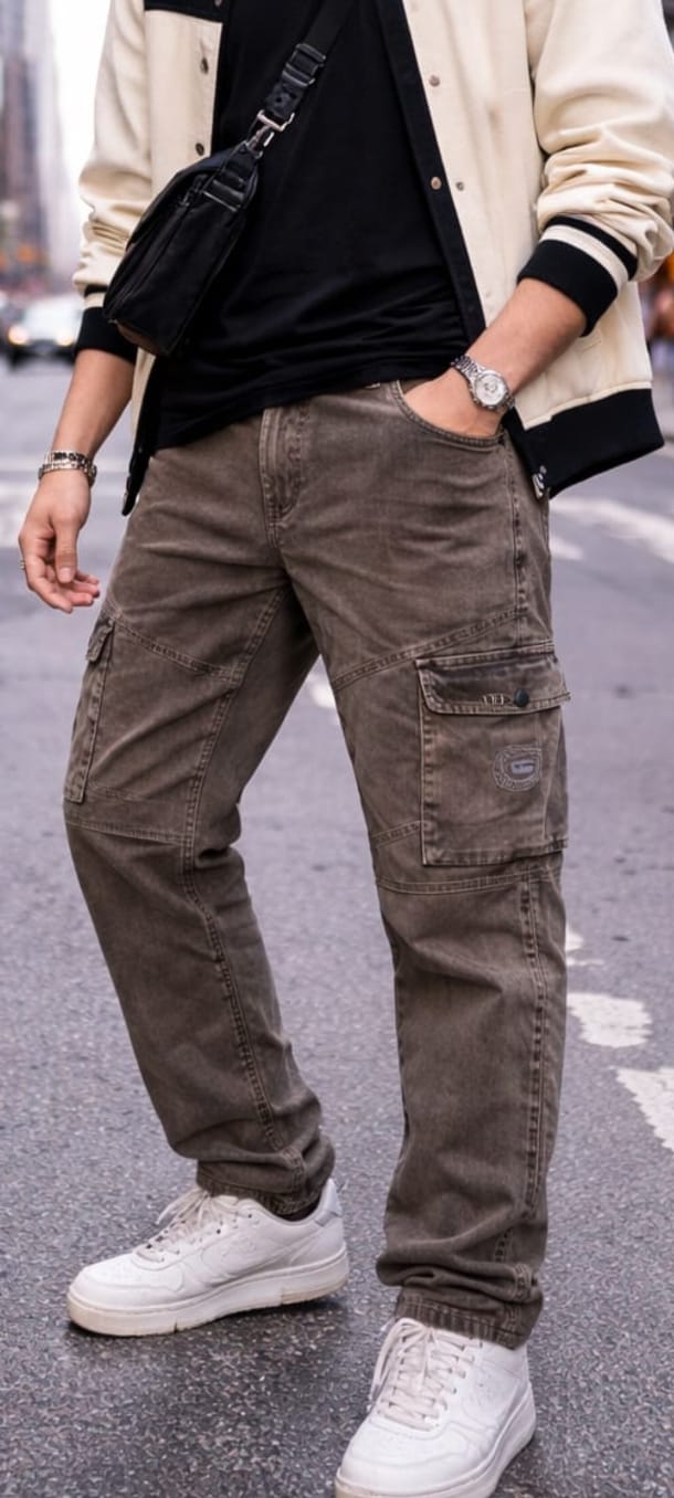 Men’s Brown Cargo Pants – Relaxed Fit Multi-Pocket Casual Utility Trousers