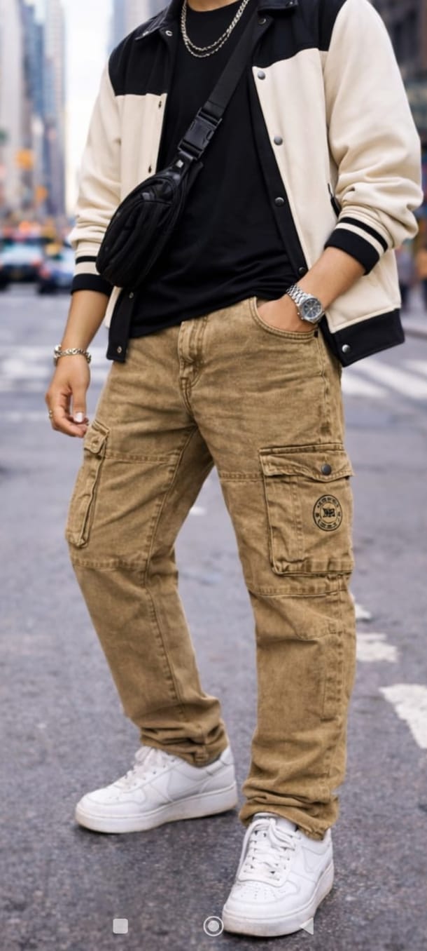 Men’s Khaki Cargo Pants – Multi Pocket Street Style Casual Trousers for Men