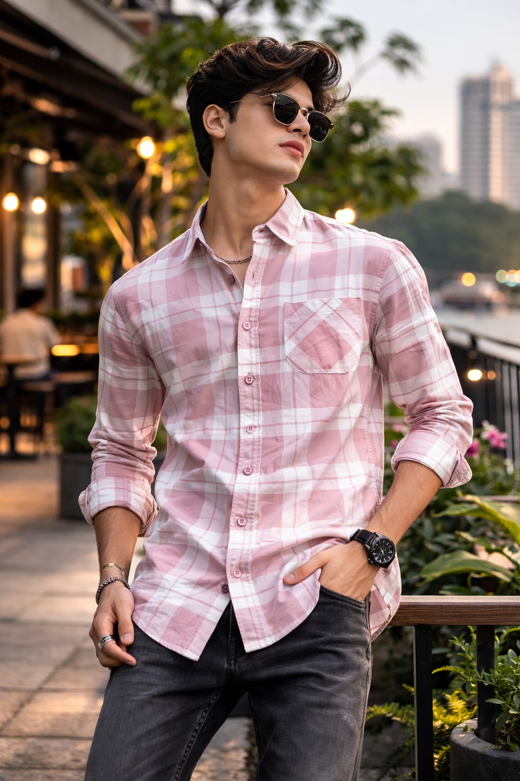 Men’s Pink Checkered Casual Shirt – Slim Fit Premium Cotton Smart Casual Shirt