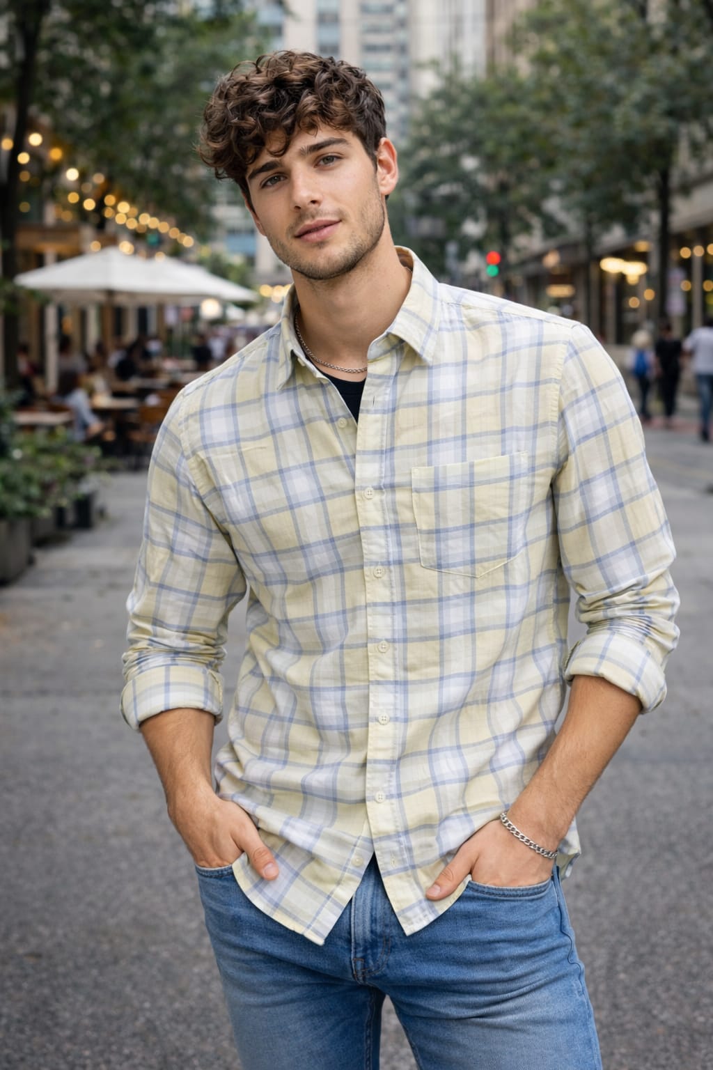 Men’s Light Yellow Checkered Shirt – Slim Fit Casual Cotton Smart Shirt